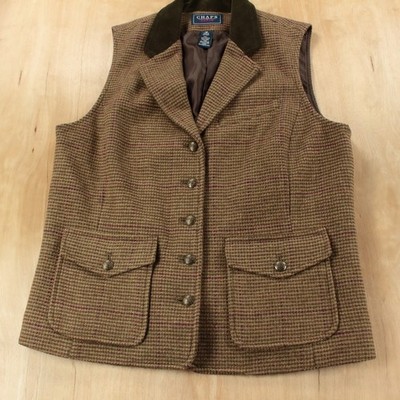 vtg y2k CHAPS Ralph Lauren rayon wool houndstooth equestrian riding vest MEDIUM
