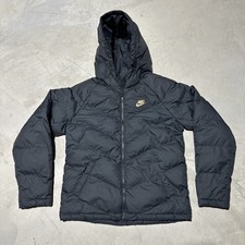 Nike Hooded Puffer Jacket SZ XL EXCELLENT CONDITION Coat Kids Black Gold Swoosh