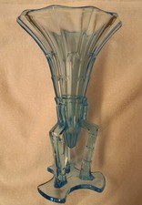 Original  Art Deco Vase im Bauhaus-Stil der 30er Jahre "Rakete" blaues Glas