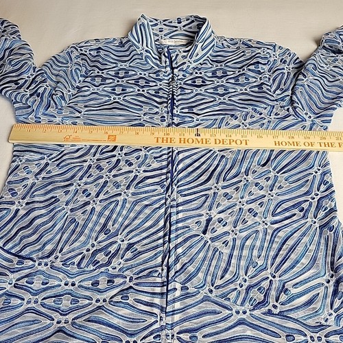 Erin London Top Womens Medium Blue White Boho Textured Sheer Artsy Shacket Y2k - Picture 7 of 10