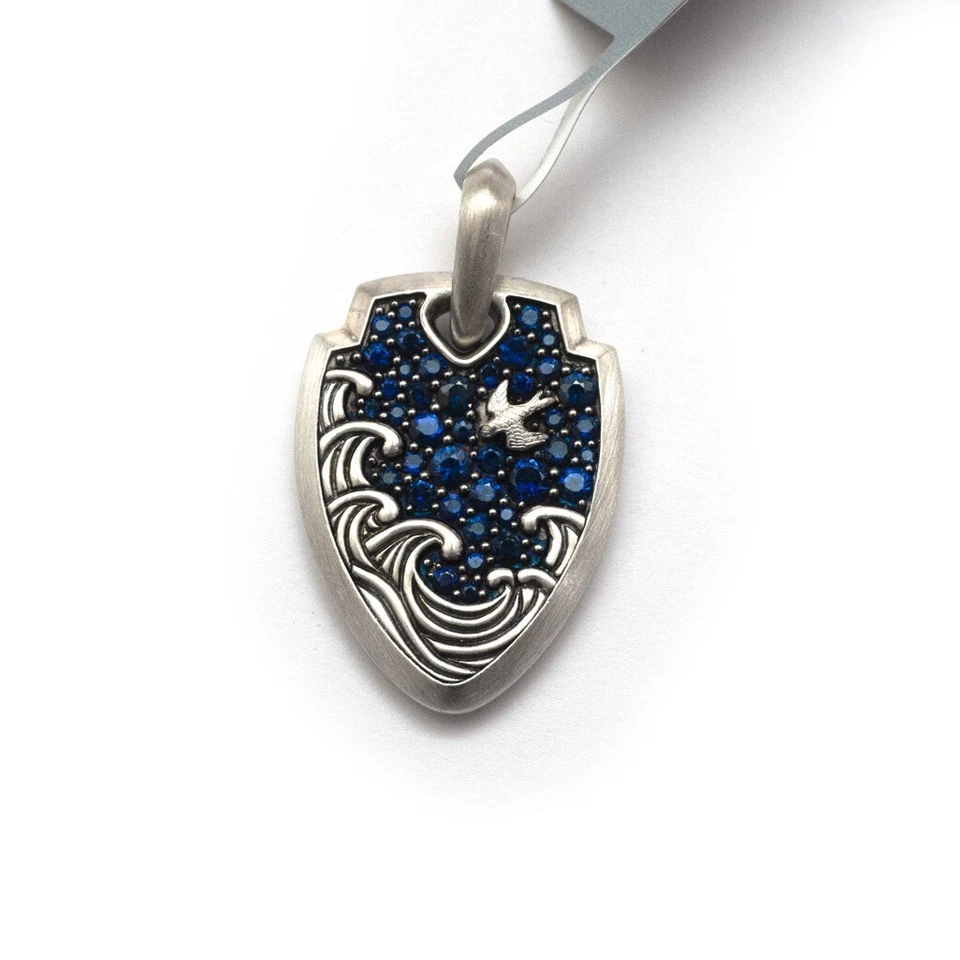 DAVID YURMAN Nuevo Potenciador Escudo Ondas 18.9mm Para Hombre en Zafiro Azul y Plata Foto 3 de 4