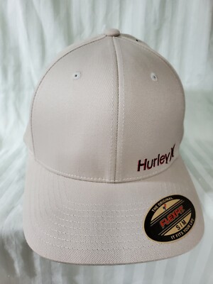 Hurley Corp Hat / Cap FlexFit  Fossil color with Red Logo  Size Small - Medium