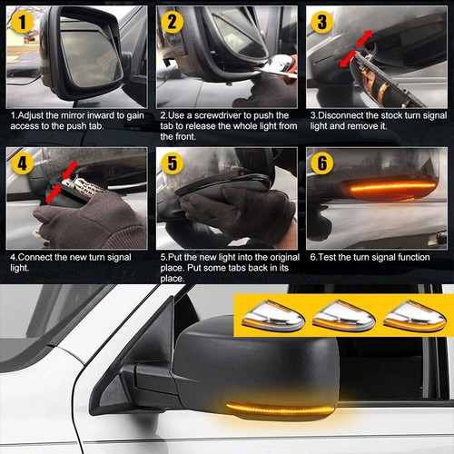 For 09-22 Dodge RAM Chrome Dual Color LED Side Mirror Puddle Light Signal Lamps - Picture 10 of 11