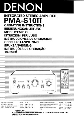 Bedienungsanleitung-Operating Instructions für Denon PMA-S10 Mk2 
