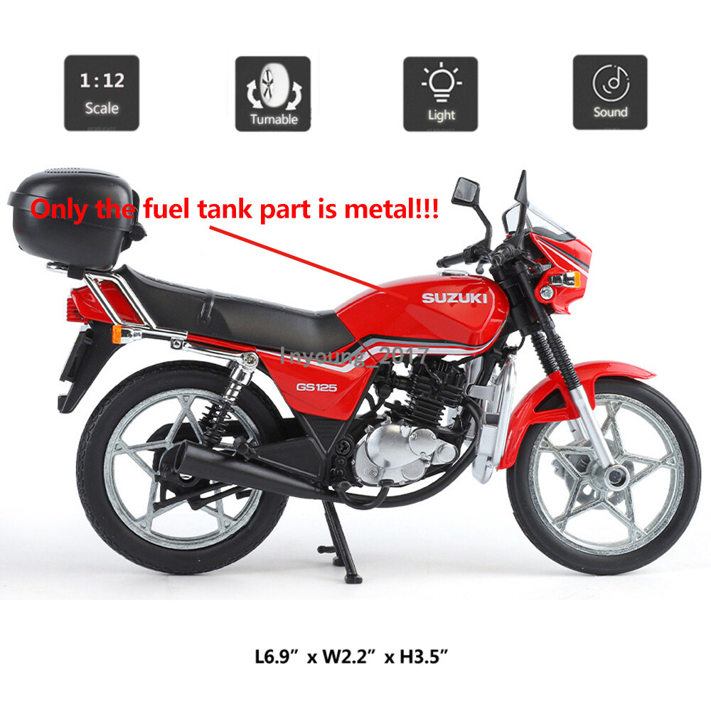 1:12 Suzuki GS125 Motorcycle Model Diecast Toy Vehicle Light Sound