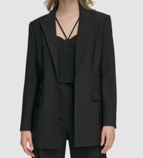 Calvin Klein Women's Black X-Fit Notched Lapel Open-Front Blazer Jacket Size 6