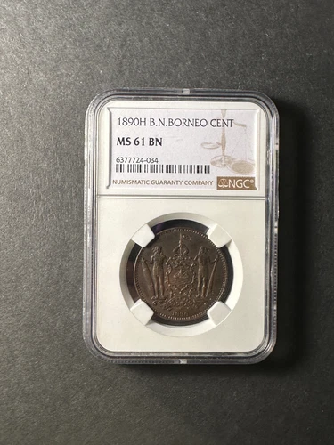 British North Borneo copper 1 cent 1890 H uncirculated NGC MS61 BN