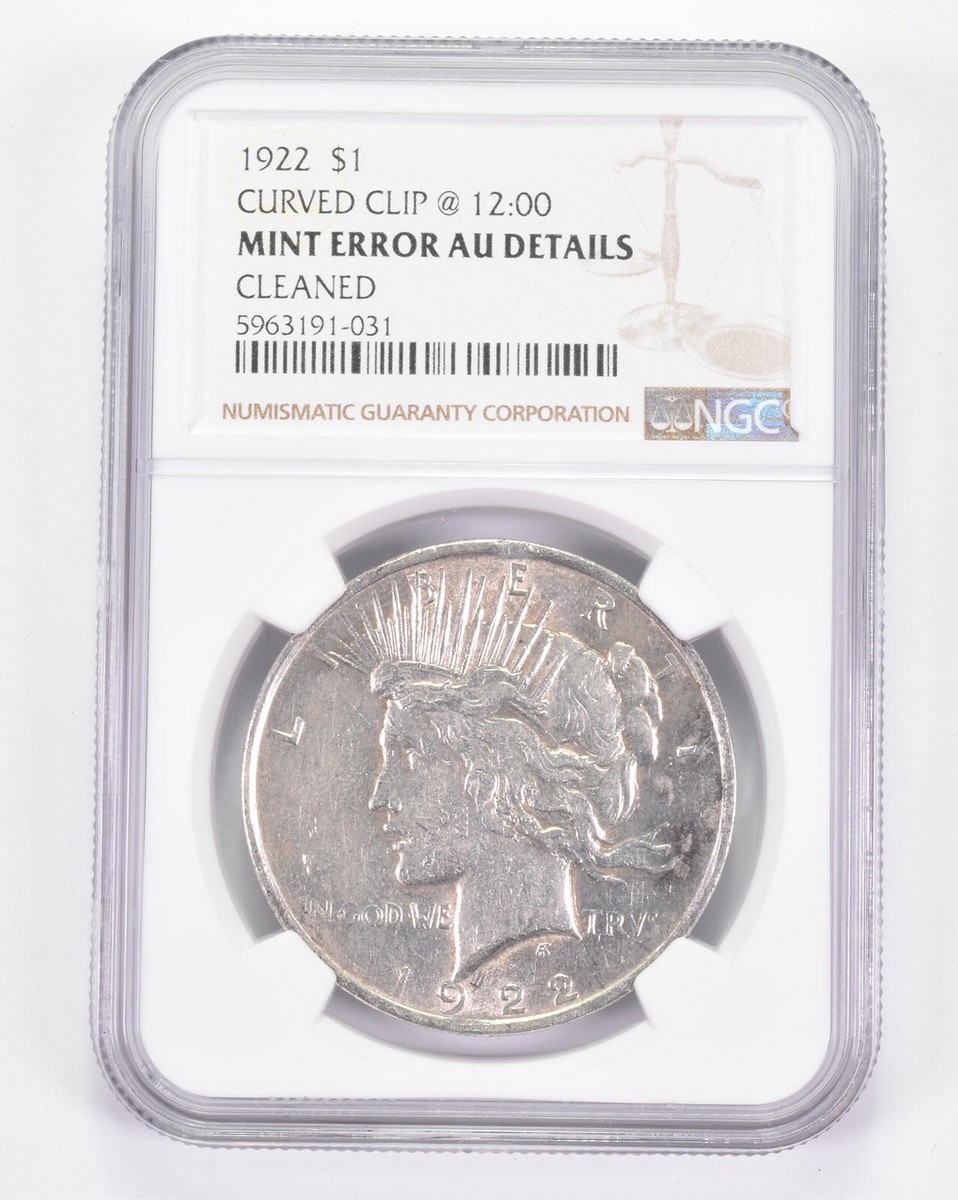 その他 Mone Mint Error AU Details 1922 Peace Silver Dollar - Curved Clip @ 12