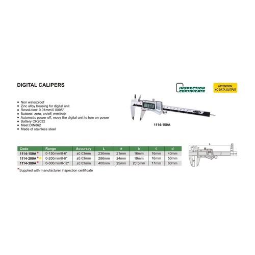 Insize Digital Caliper 0-200mm/0-8" Range Series 1114-200A - Picture 11 of 11