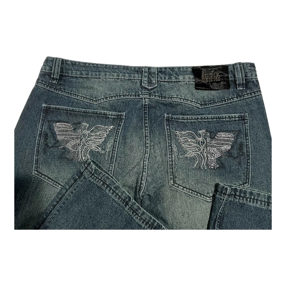 Pantalones de mezclilla antiguos para hombre 40 rectos lavado medio vaquero adornado Western FLY Y2K Foto 2 de 4