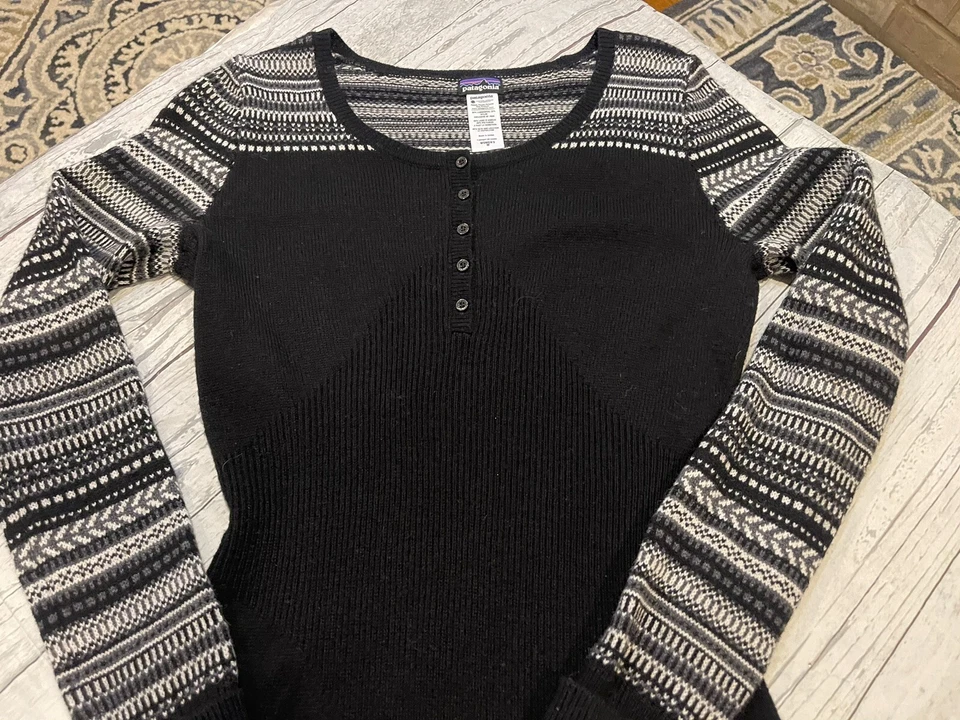 PATAGONIA Women's 'RIOS SECRET' Lambswool Sweater Dress Black Size Medium Foto 4 de 4