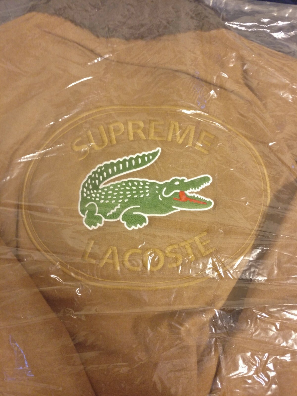 Supreme x LACOSTE Wool Bomber Jacket Tan Large 100percent Authentic New Deadstock DS image 5