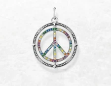 Love Peace Symbol Multicolor Gemstone Pendant Charm 925 Sterling Silver