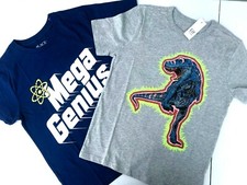NEW Gap logo T-shirt Boys Place M Cotton Blue Gray Tee Shirt 7 8 9 Dino Genius