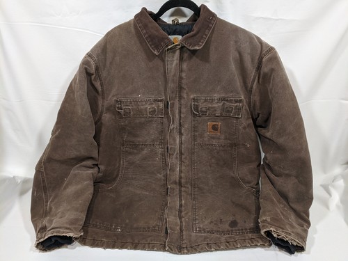 Carhartt Jacket Men’s Work Coat Brown Quilted Jacket Size XL C26 Brown Canvas - Picture 2 of 24