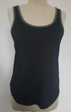 Basic Black Active Tank Top Size M Sleeveless Workout Scoop Neck Grey Trim