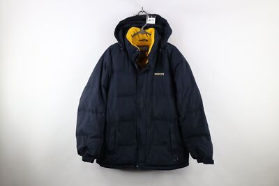 Vtg 90s Roots Athletics Mens Medium Spell Out Down Feather Puffer Jacket AS IS