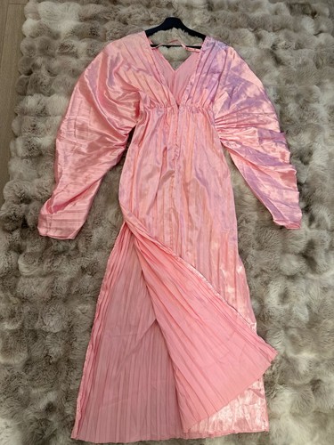 Satin Pleated Side Slit Backless Deep V-neck Maternity Maxi Dress - 第 4/7 張圖片