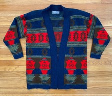 VTG Designers Originals Southwestern Navajo Acrylic Cardigan Sweater M USA Made