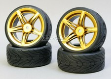 RC 1/10 Set Ruote Pneumatici Auto ORO 5 STELLE Cerchi Pneumatici Semi Slick (4pz)