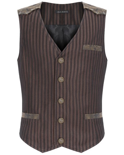 Devil Fashion Mens Tennyson Striped Steampunk Gothic Waistcoat Brown Stripe - 第 1/13 張圖片