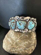XL Blue Kingman Turquoise Old Pawn 5S Navajo Sterling Silver Cuff Bracelet 18144