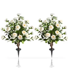 37 Inch Tall Artificial 2Pack Camellia Tree Soil Insertion w/Spike Faux Floral