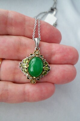 Karis Platinum Bond Green Chalcedony & Peridot Filigree Pendant Necklace