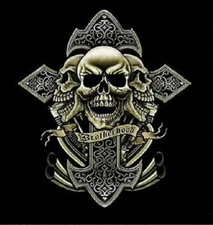 BROTHERHOOD SKULL CROSS BIKER WORK SHIRT DICKIES BUTTON UP GARAGE