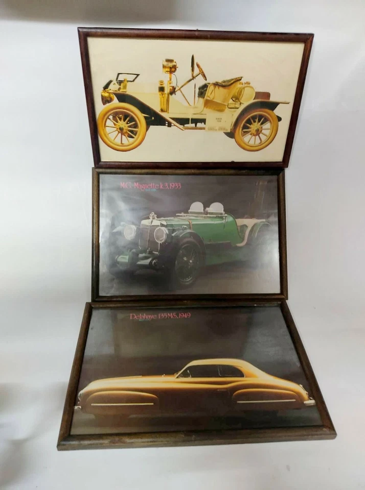 Lot of 3 Frames Old Car Antique Automobile 1933 Photography wall Frame wood Nice - Image 3 of 4