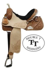 14" 15" 16" Double T Barrel Style Saddle with Floral Embossed Suede Seat