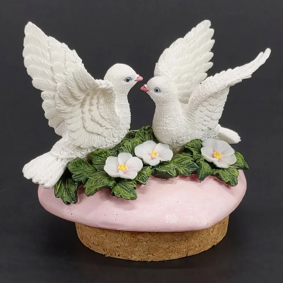 Decoración de tarro de velas de 2" para interiores del hogar palomas blancas amor pájaros corazón estatuilla floral Foto 2 de 4