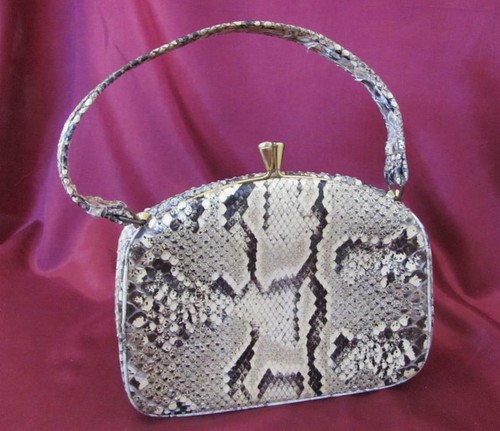 1930s ANTIQUE LADIES WOMENS BAG PURSE SNAKE SKIN ART DECO BRONZE CLASPS - Picture 11 of 11