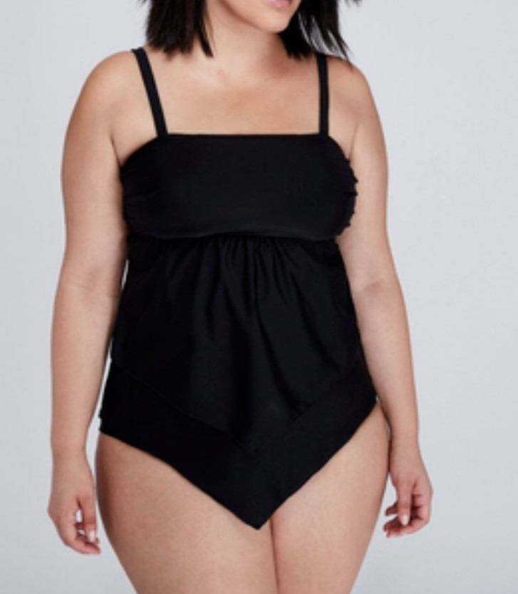 LANE BRYANT Black Flounce Plus Size 14 Handkerchief Tankini Top Swim Suit NWOT