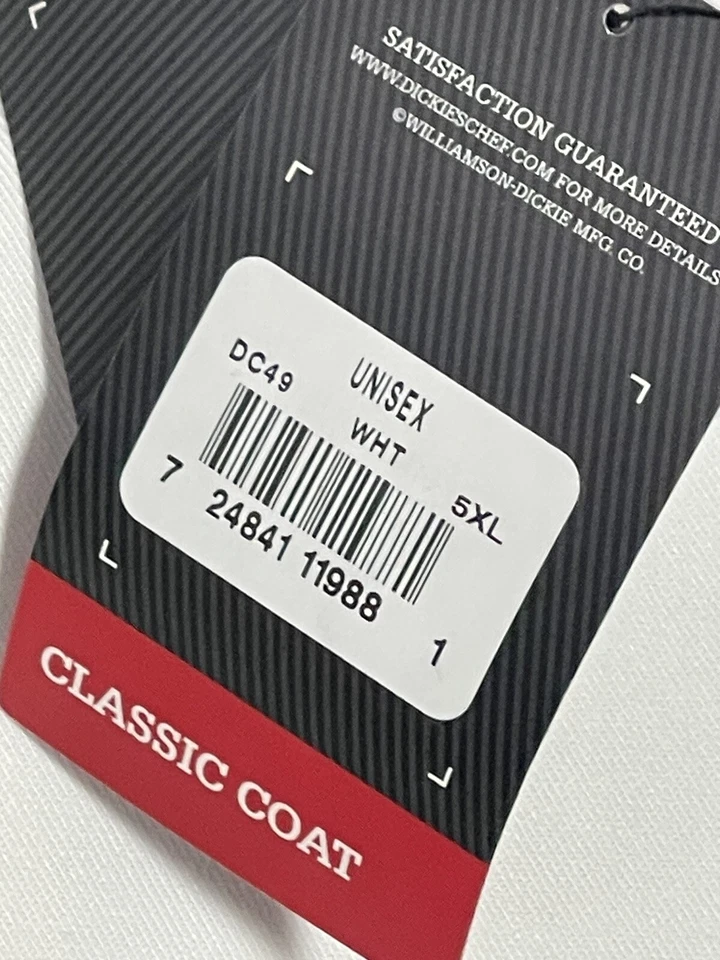 NWT DICKIES 5XL Classic Short Sleeve Classic CHEF Coat White DC49 - Image 4 of 4