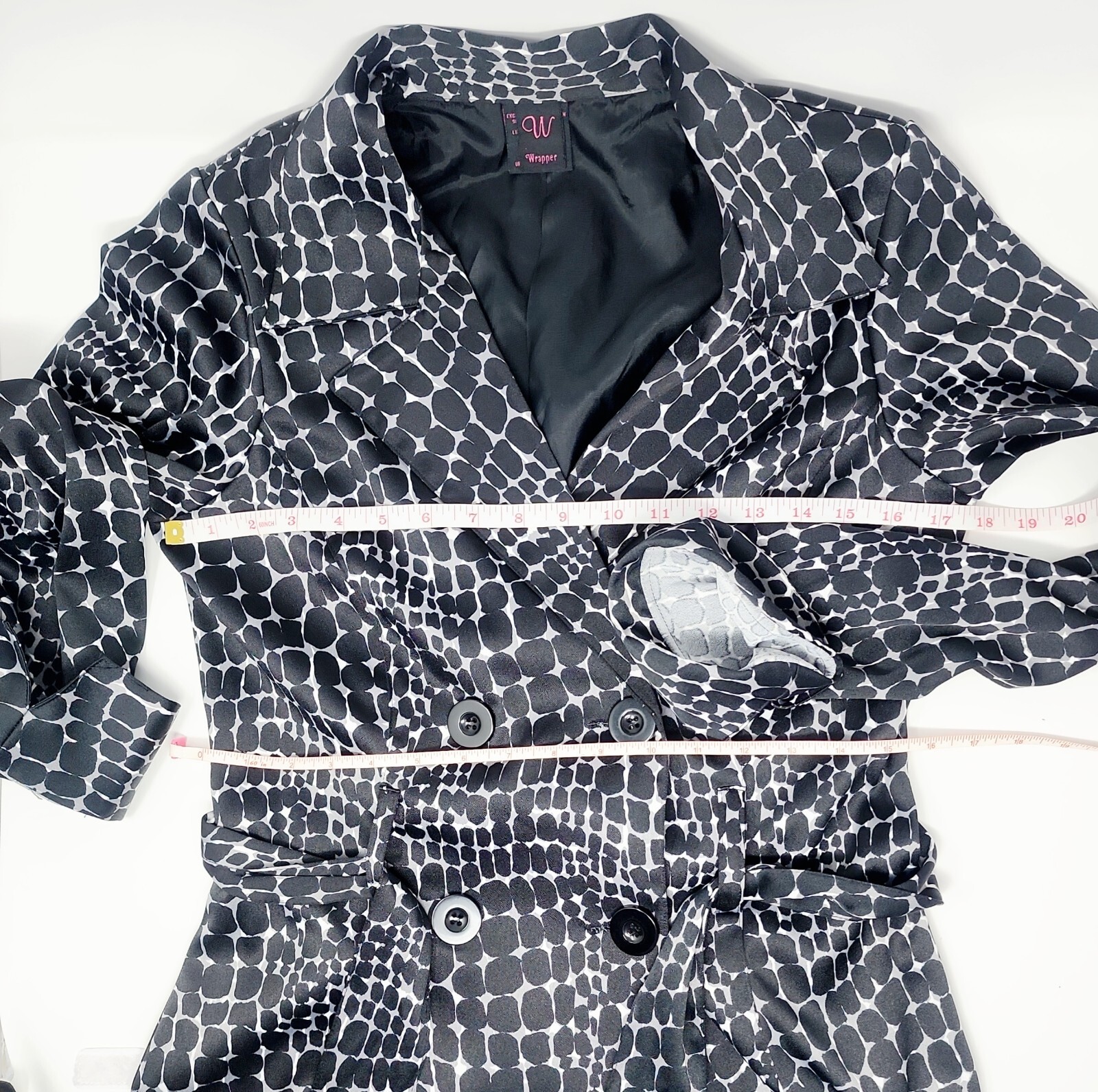 Stylish W Wrapper Jacket Black Geometric Tie Wais… - image 7