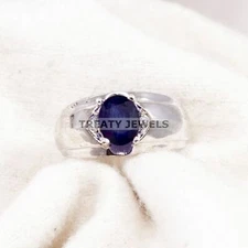 Blue Sapphire Oval Cut Gemstone With 925 Sterling Silver Ring For Men's #B632 *