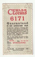 Vintage Curlee Clothes Satisfaction Guarantee Tag