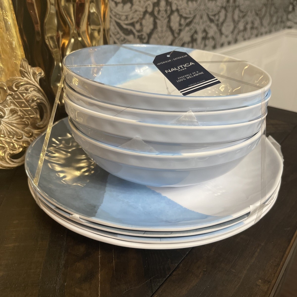 Ceramic Nautica Melamine Dishes Nautica Dining Nautica Hobnail Dinner  Plates Melamine Set Of