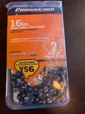 16" Semi Chisel CHAINSAW CHAIN 2-pack PowerCare Y56  3/8" pitch  .05" gauge