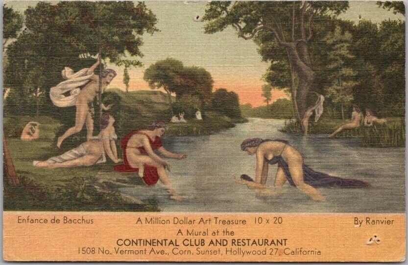 Hollywood, California Postcard "CONTINENTAL CLUB AND RESTAURANT" Linen c1950s