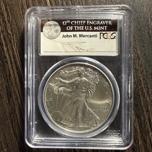 2011 (W) SILVER EAGLE PCGS MS70 JOHN MERCANTI SIGNED STRUCK AT WEST POINT LABEL