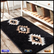 DEXDE Black Bathroom Rugs 20x32 Aztec Boho Long Western Plush Bath Mats