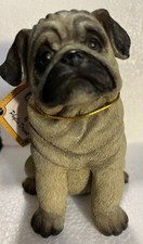 New in Box  Adorable Pug Sitting Resin Figurine Approx 4" Tall