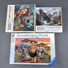 Lot of 3 Jigsaw Puzzles 500 Pc Ravensburger Bits and Pieces Wildlife Nature