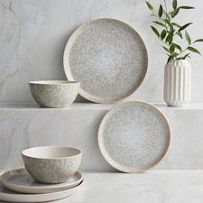 Reactive Grey Speckle 12 Piece Ceramic Dinner Set Plates Bowls Dishwasher SafeUK