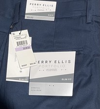 Perry Ellis Portfolio 32/32 Slim Fit Dress Pant Easy Care Navy Eclipse NWT NEW