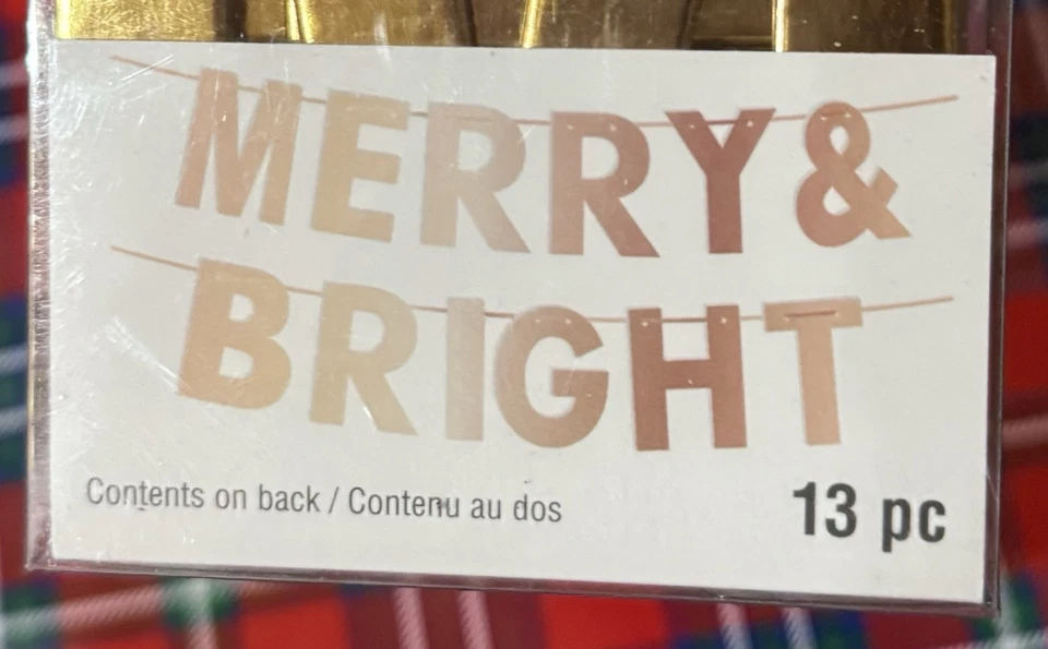 Mini kit de banner de letras de ouro 4” Natal feliz e brilhante lembranças 13 peças novo - Imagem 2 de 3