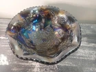 Vintage Carnival Glass Amethyst Scroll Footed Bowl with Stag and Holly