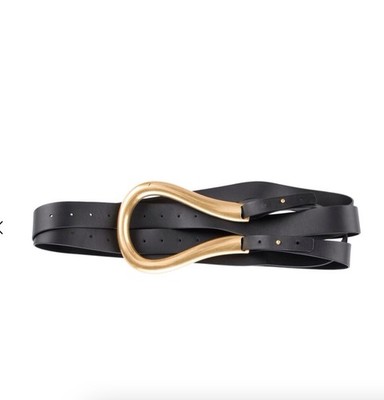 NWT black double strap leather gold tone Bottega Veneta loop/hook belt